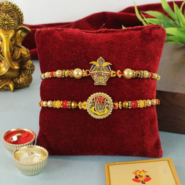 TIED RIBBONS Religious TR-RB24-Setof2rakhi-S002 Assorted Rakhi, Greeting Card, Chawal Roli Pack Set