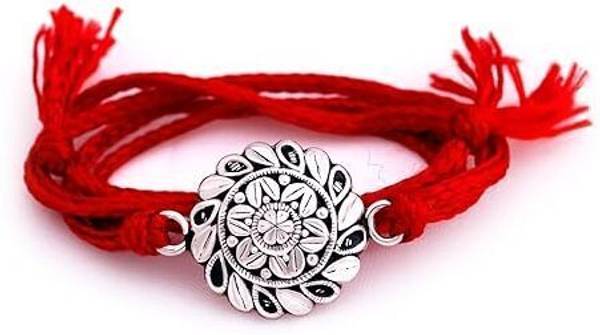 Maruti Jewellers Bracelet 99.5% Fine Silver Rakhi For Brother with Roli Chawal kumkum Silver Rakhi Set