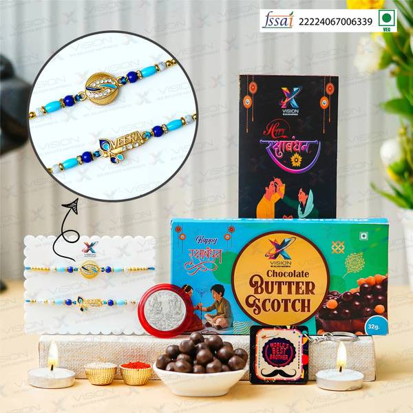 Xvision Designer Rakhi with Assorted Chocolates  Raksha Bandhan Special Hamper Mauli Thread Rakhi Set