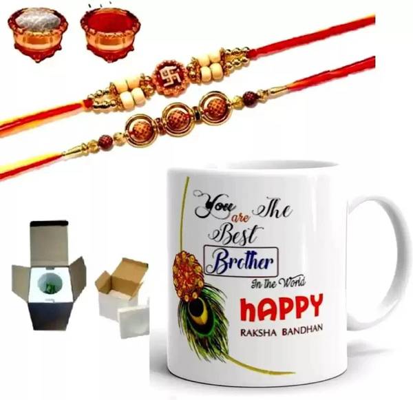 RHYTHM GIFT4U Designer Rakhi For Bhaiya & Bhabhi | kundan designer rakhi combo with Mug| Roli tilak pack | Rakhi for brother and bhabhi | Fancy design...