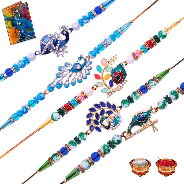 Plakasha creations Bhaiya Bhabhi RW-RX-RY-RZ-TU Gold Finish Rakhi, Chawal Roli Pack, Greeting Card Set