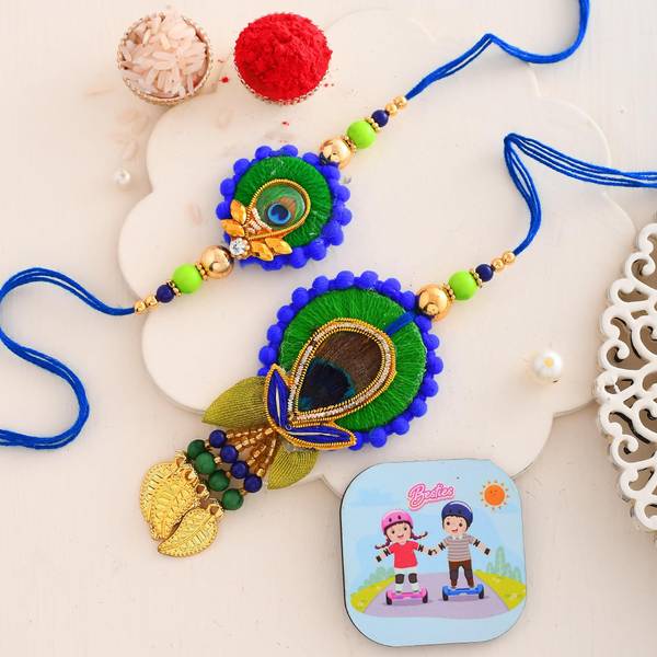 CraftVatika Bhaiya Bhabhi Rakhi For Brothers With Magnet Fridge Rakhi Best Gift For Brother Gold Finish Rakhi, Greeting Card Set