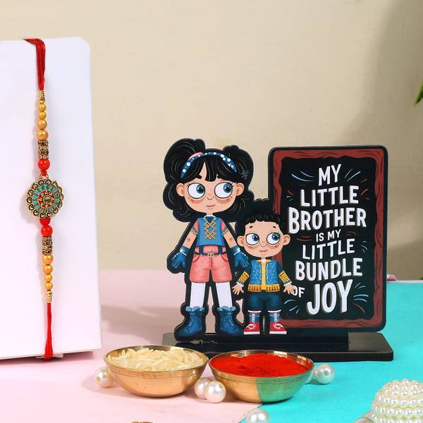 Home Delight Designer TS-MyLittle Assorted Showpiece, Rakhi, Chawal Roli Pack Set