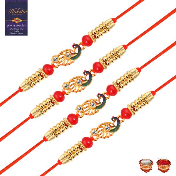Pegsus Thread PGSABW04 Mauli Thread Rakhi, Chawal Roli Pack, Greeting Card Set
