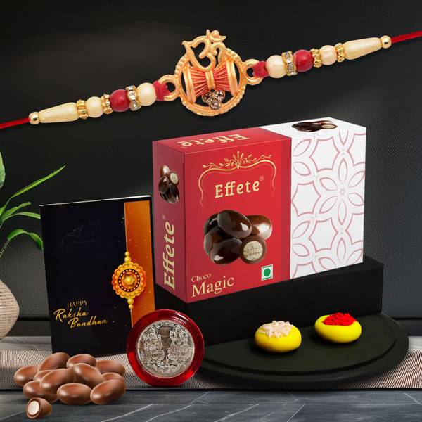 Effete Designer Rakhi Combo with Choco Magic(32gm)| Rakhi for Brother/sister | Rakhi |K1_77_EM32 Assorted Rakhi, Chawal Roli Pack, Coins, Greeting Car...