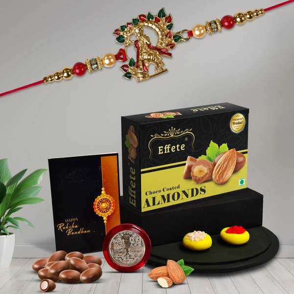 Effete Religious Rakhisetof1with ChocoCoatedAlmonds(32gm)|Rakhi for Brother/sister|K1_669_CA32 Assorted Rakhi, Greeting Card, Coins, Chawal Roli Pack ...