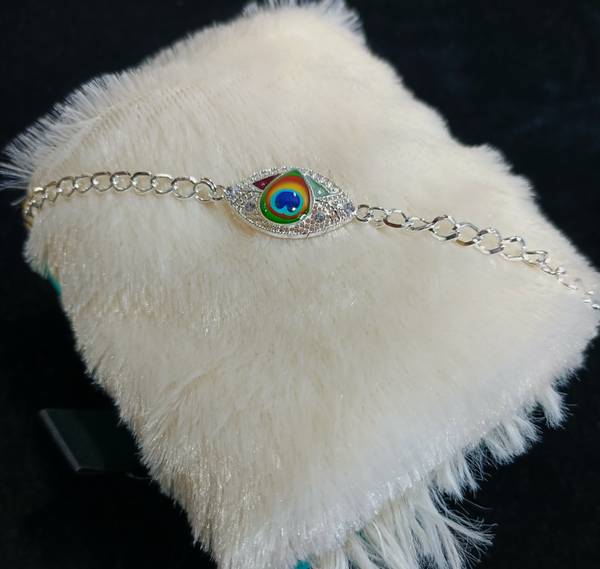 DDVS TRADING Bracelet Traditional Silver bracelet Stone Rakhi Set040 Silver Rakhi Set