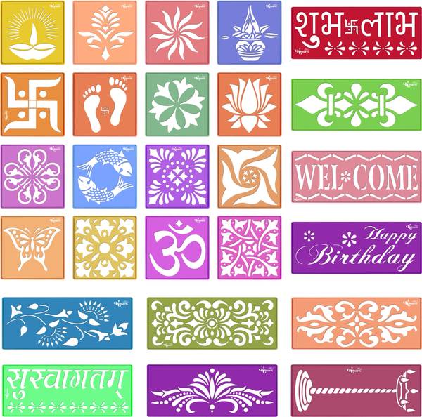 Kitoarts 26 Pcs Rangoli Stencils,Kolam Stencils,Rangoli Designs,Rangoli Stencil For Floor Rangoli Stencil