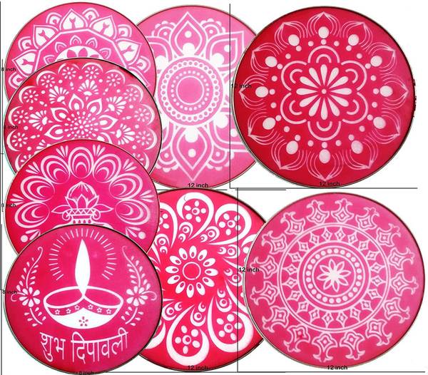 manrish Rangoli Making Om Swastik Flower MultiDesigns Colorful Stencils 4-8" & 4-12" Rangoli Stencil