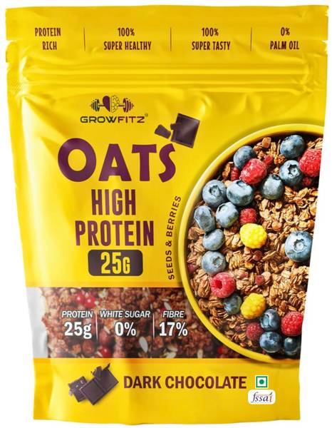 Growfitz 25g Protein Oats | Dark Chocolate | No Sugar | Gluten-Free | 17g Fibre | 800 g