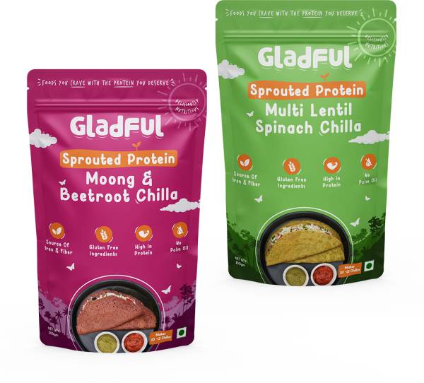 Gladful Beetroot & Spinach Protein Sprouted lentils & millets Instant Chilla - Dosa Mix 400 g