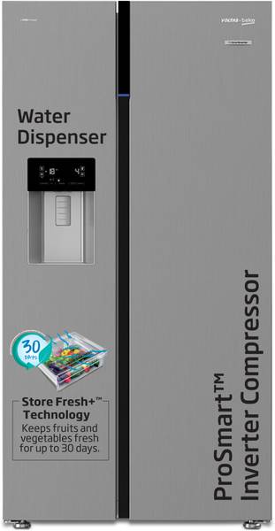 Voltas Beko by A Tata Product 634 L Frost Free Side by Side Refrigerator with Pro Smart Inverter compressor Water Dispenser and Neo Frost Dual Cooling...