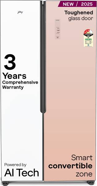 Godrej 600 L Frost Free Side by Side 3 Star Refrigerator with Powered By AI, Smart convertible Zones With Digital Touch Panel