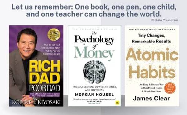 Perfect Books Combo For Self Growth & Wealth (Set Of 3 Books) The Psychology Of Money + Atomic Habits + Free Rich Dad Poor Dad Paperback – 1 |