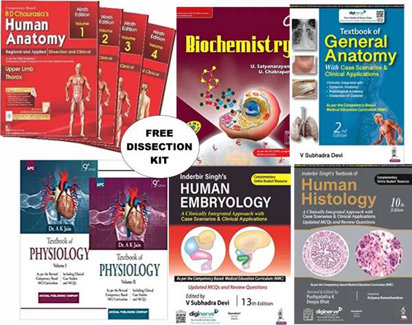 M.B.B.S 1ST Year Set With Free Dissection Kit {1 Human Anatomy (BD Chaurasia) + 1 General Anatomy (V. Saubhdra Devi) + 1 Biochemistry (U. Satyanarayan...