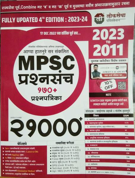 Lokseva MPSC Prashnasanch 21000- 2011 To 2023 PYQ Book (170+ Papers)