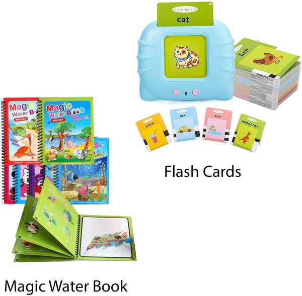 Combo Of Flash Cards For Kids Talking English Words Flash Cards Preschool Electronic Reading Early Talking Flashcards Toy For Kids -Magic Water Book Q...