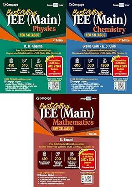 Cengage - Bestselling JEE Mains - Physics + Chemistry + Maths - With FREE VIDEO SOLUTIONS For PYQs + QR Code For Digital Content - Set Of 3 Books - As...