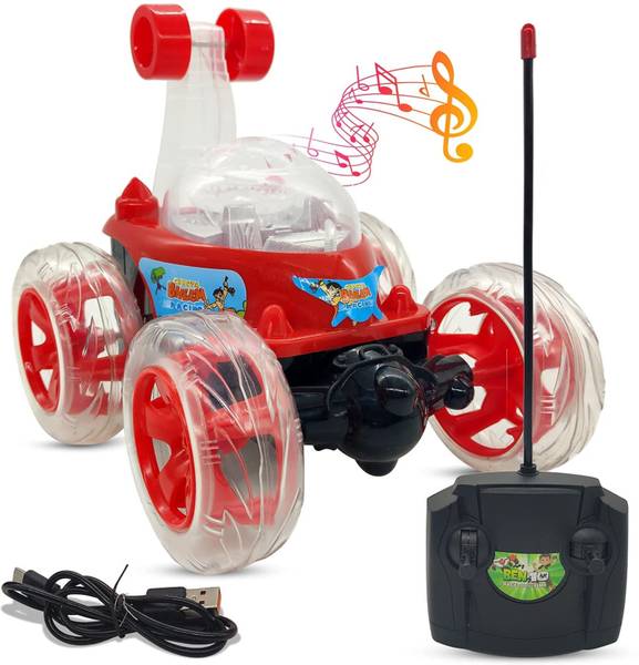 fenterprises Rechargeable Rotating&Rolling Big Stunt Racing Car Toy Music & Light