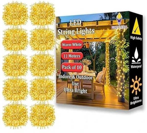FIZZYTECH 40 LEDs 11 m Yellow Steady String Rice Lights