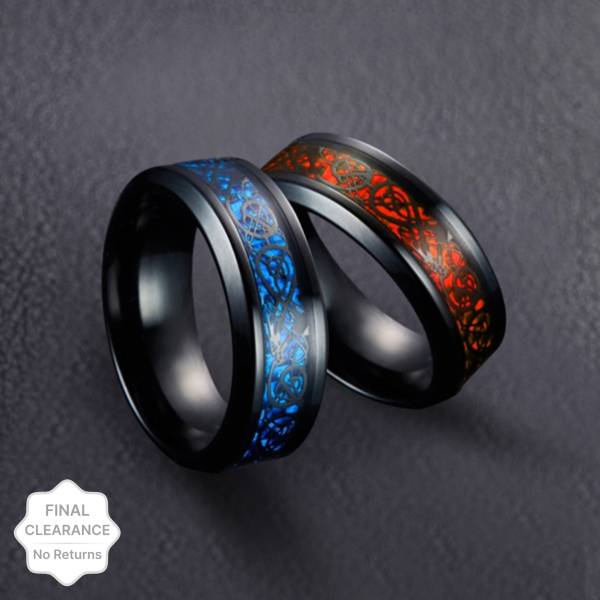 Dragon Celtic Inlay Polish Finish Steel Ring Stainless Steel Titanium Plated Ring Stainless Steel, Metal, Tungsten Cubic Zirconia Titanium, Silver, Platinum Plated Ring