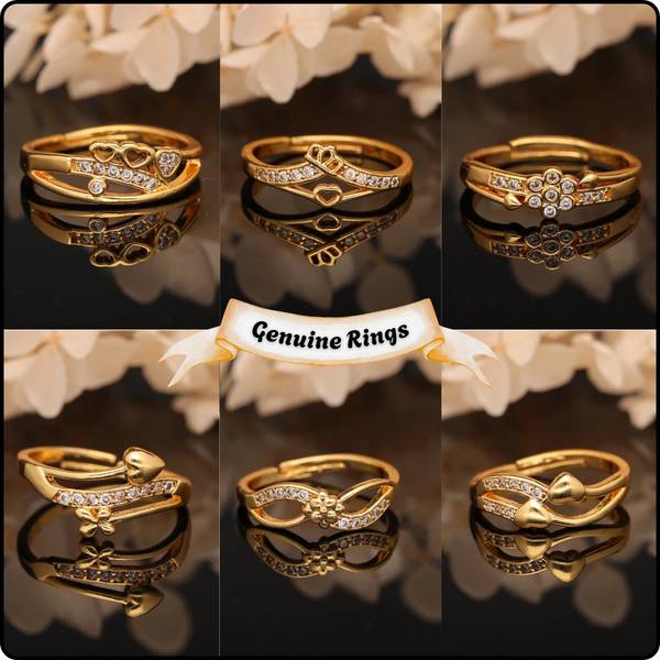 brado jewellery Pack of 6 Stylish Finger Rings, designed for women and girls Brass Diamond Gold Plated Ring