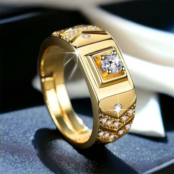 MYKI Stainless Steel Cubic Zirconia Gold Plated Ring