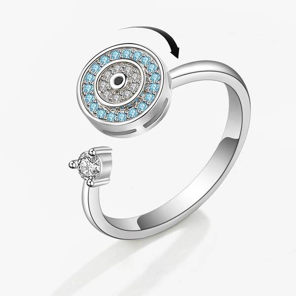 MYKI Rotating Round Evil Eye Ring For Women & Girls Stainless Steel Cubic Zirconia Silver Plated Ring