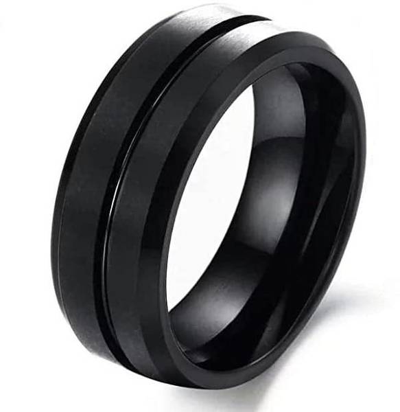 MEENAZ black ring for men boys gents girls thumb band stylish daily simple plain design Alloy, Steel, Metal, Tungsten, Stainless Steel Rhodium, Titani...