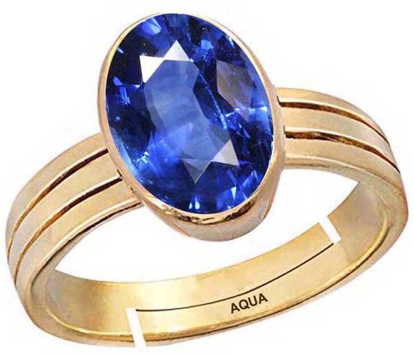 AQUAGEMS Blue Sapphire (Neelam) 6.25 Ratti or 5.5 Ct Panchdhatu (5 Metal) Men Adjustable Stone Ring