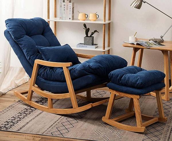 Artistic Interior Crafts Wooden Rocking Chair Relax chair Rolling Chair Arm Rest Chair Green Cushion Solid Wood 1 Seater Rocking Chairs