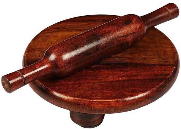 woodcarver Sheesham Wood Chakla Belan Set  Handmade Rolling Pin & Board (9/12 Inch) Rolling Pin & Board