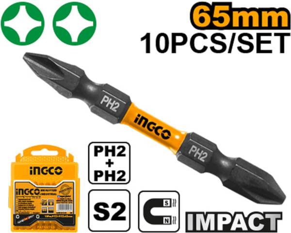 INGCO SDBIM21PH233 Impact screwdriver bits PH2+PH2 65mm INGCO SDBIM21PH233 Impact screwdriver bits PH2+PH2 65mm Rotary Bit Set