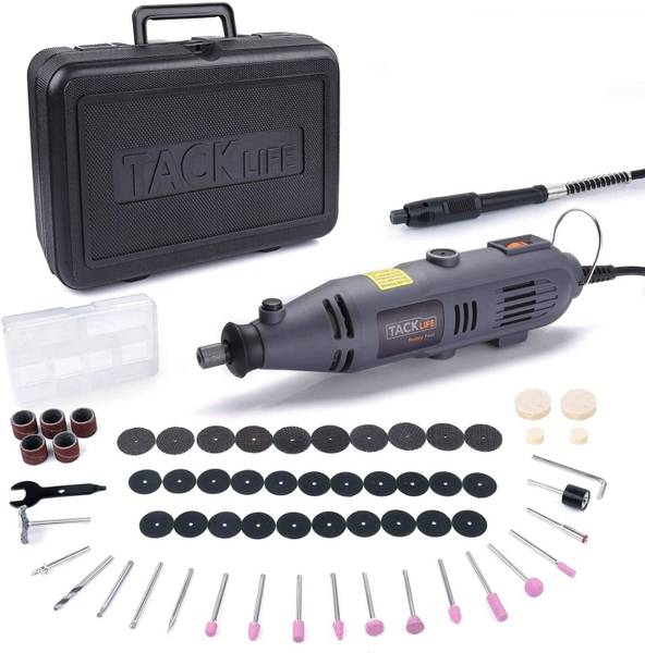 TACKLIFE 135W Mini Grinder with FLEXIBLE SHAFT 60pcs accessories continue use heavy duty Rotary Tool