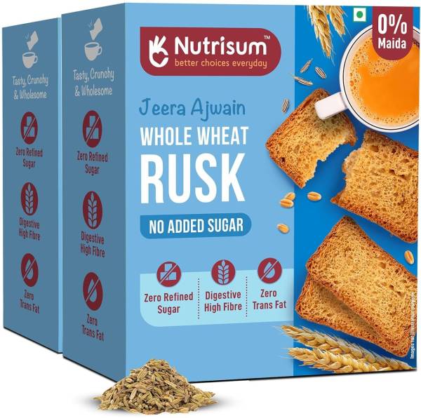 nutrisum Premium Whole Wheat Rusk, High Fiber, Ajwain flavored Jeera Rusk Jeera, Ajwain, wheat flavored Wheat Rusk
