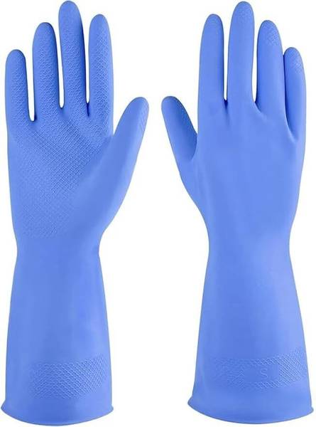 tick mark Blue Long Reusable House Hold Safety Gloves For Grading,Cleaning,Dishwashing Rubber Safety Gloves