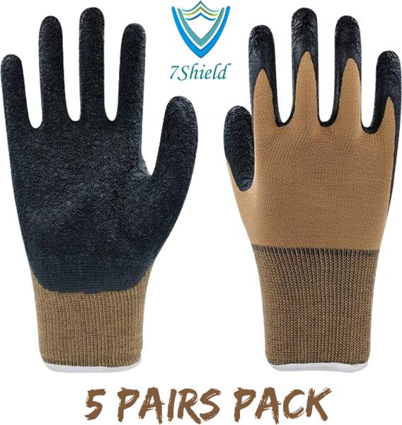 7SHIELD 5 PAIR Cut Resistant Hand Safety Gloves brown Cut-Proof Protection Nylon Safety Gloves
