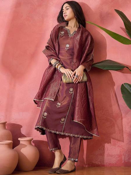 Sangria Embroidered Anarkali Kurta, Bottom & Dupatta Set