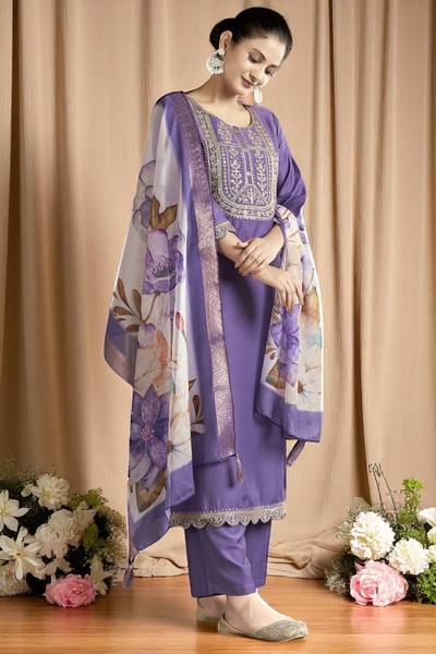 ORRIYA Embroidered Kurta, Trouser/Pant & Dupatta Set