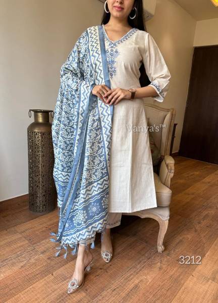 TRAHIMAM Embroidered Kurta, Trouser/Pant & Dupatta Set