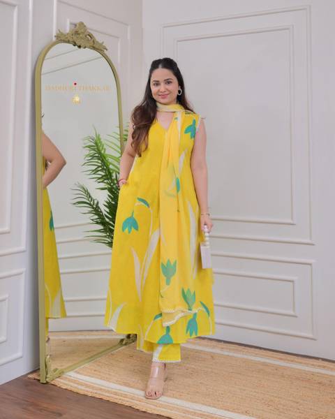 BAINSLA Printed Anarkali Kurta, Bottom & Dupatta Set