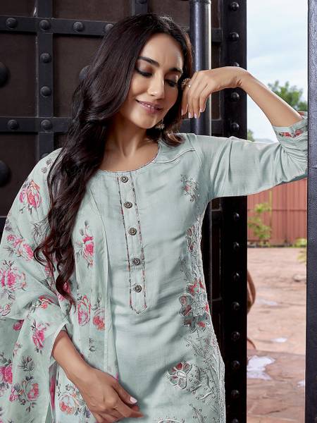 Tasrika Embroidered Kurta, Trouser/Pant & Dupatta Set