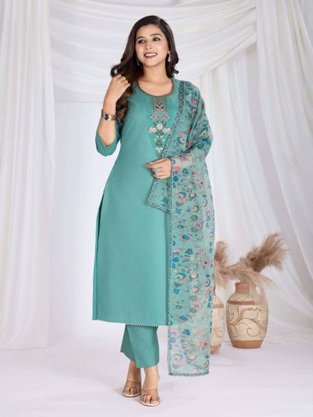 RAS RANI Embroidered Kurta, Salwar & Dupatta Set