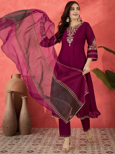 Sangria Embroidered Kurta, Trouser/Pant & Dupatta Set