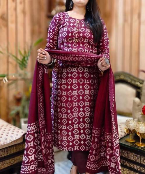 Oumad Printed Kurta, Palazzo & Dupatta Set