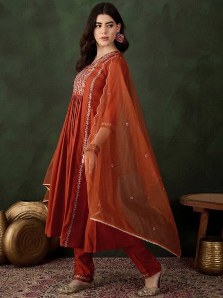 Sangria Embroidered Anarkali Kurta, Bottom & Dupatta Set