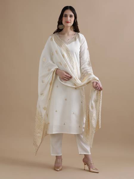 Jaipur Kurti Embroidered Kurta, Trouser/Pant & Dupatta Set
