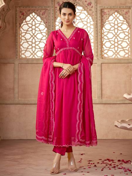 DRESOUL Embroidered Anarkali Kurta, Bottom & Dupatta Set
