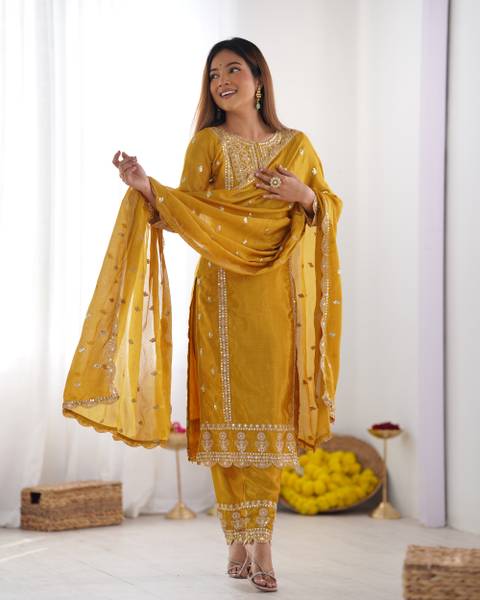 Aakras Collection Embroidered Kurta, Salwar & Dupatta Set