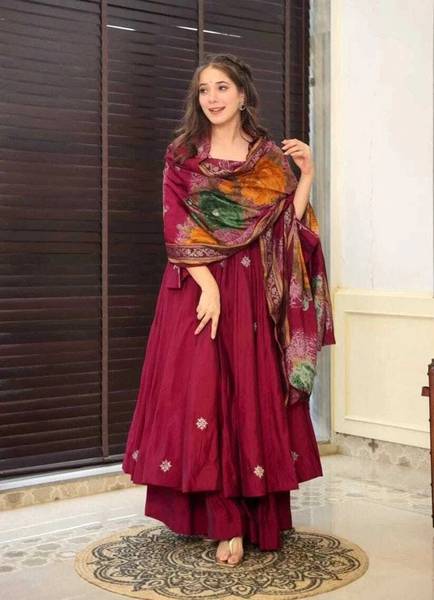 RUNAMORA CREATION Embroidered Anarkali Kurta, Bottom & Dupatta Set